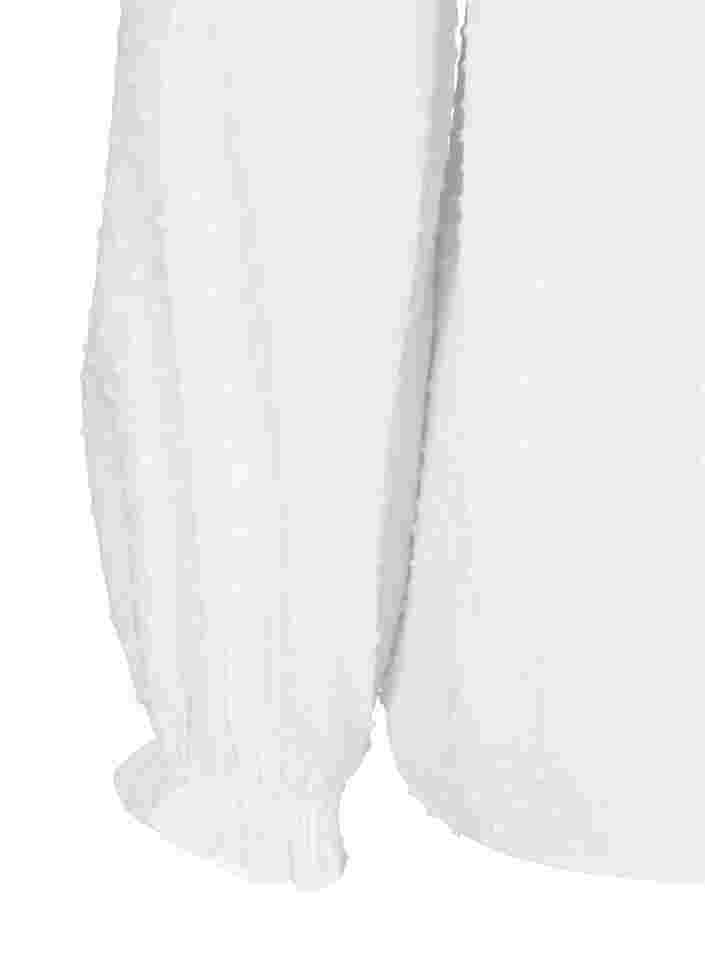 Långärmad blus med smock- och volangdetaljer, Bright White, Packshot image number 3