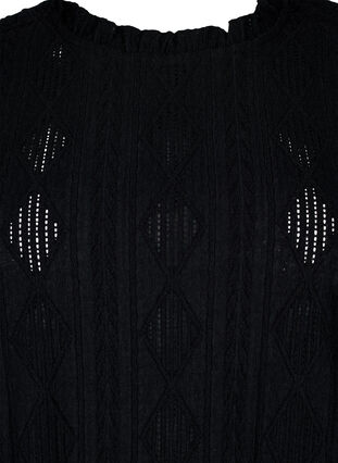 Blus med volangdetaljer och ton-i-ton-mönster, Black, Packshot image number 2