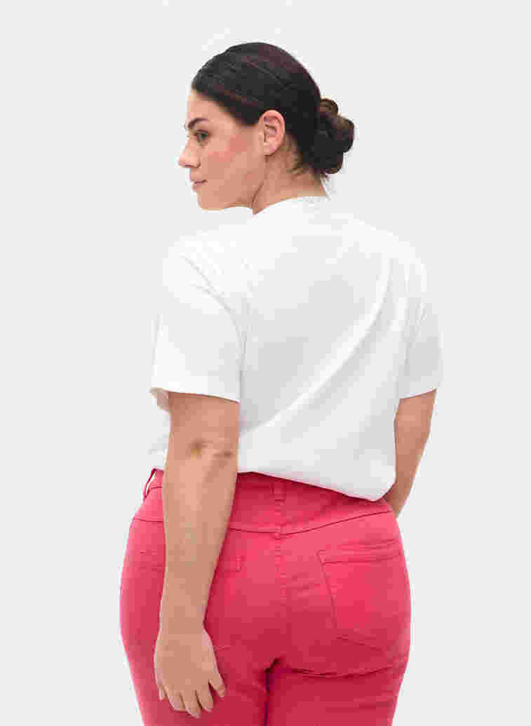 Ribbad t-shirt i bomull, Bright White, Model image number 1