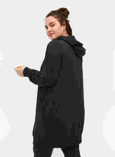 Lång tjocktröja med huva och ficka, Black, Model image number 1