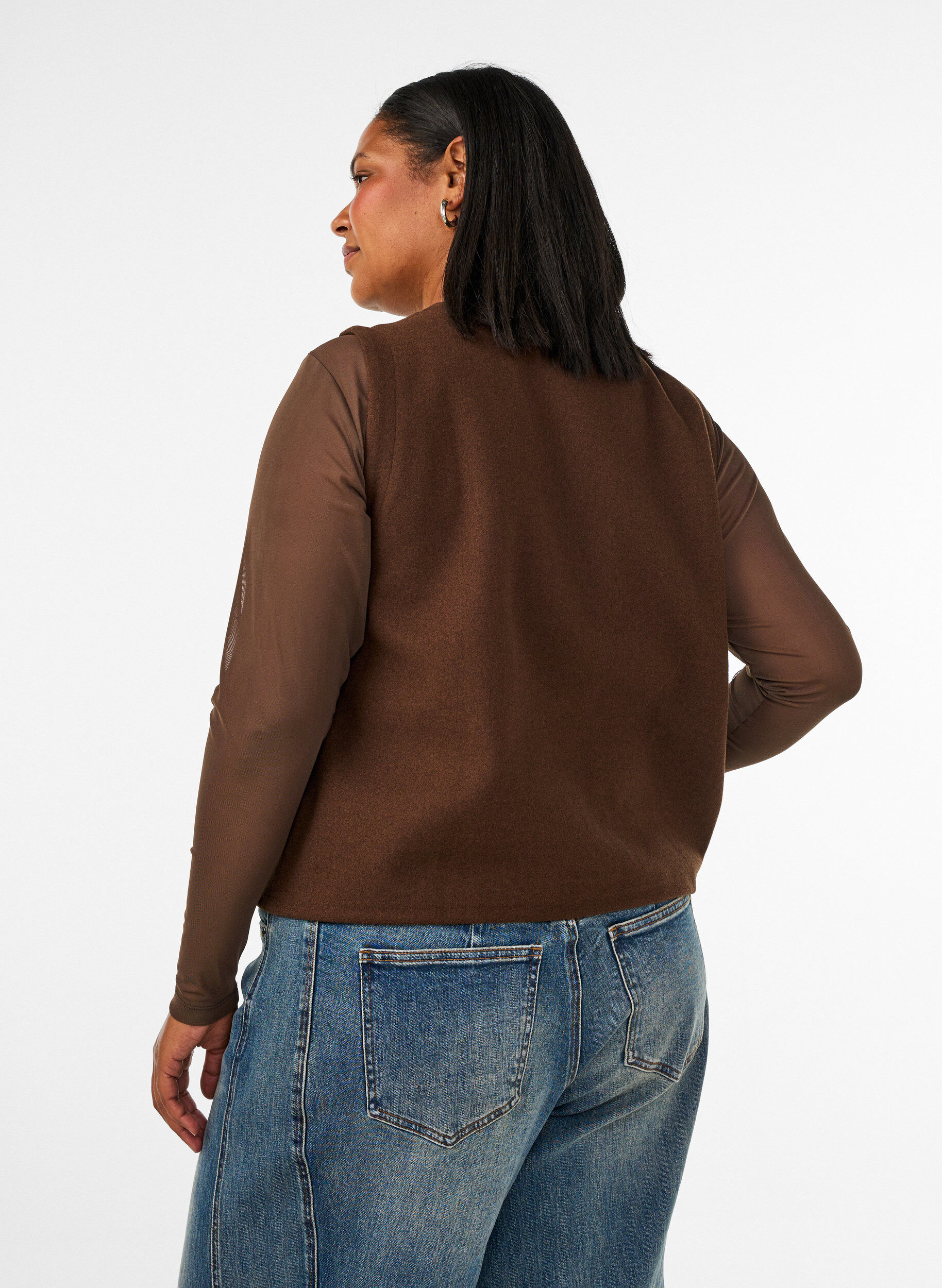 ZizziMeshblus med l&aring;nga &auml;rmar, Brun, Model image number 2