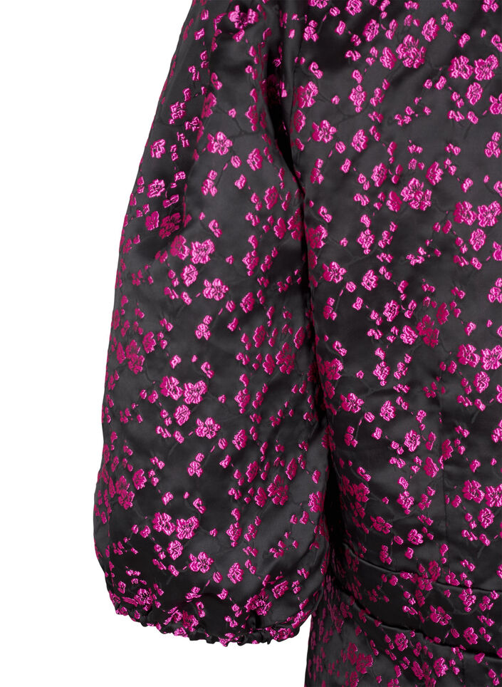 Knälång klänning med broderade blommor, Black Pink Flower, Packshot image number 3