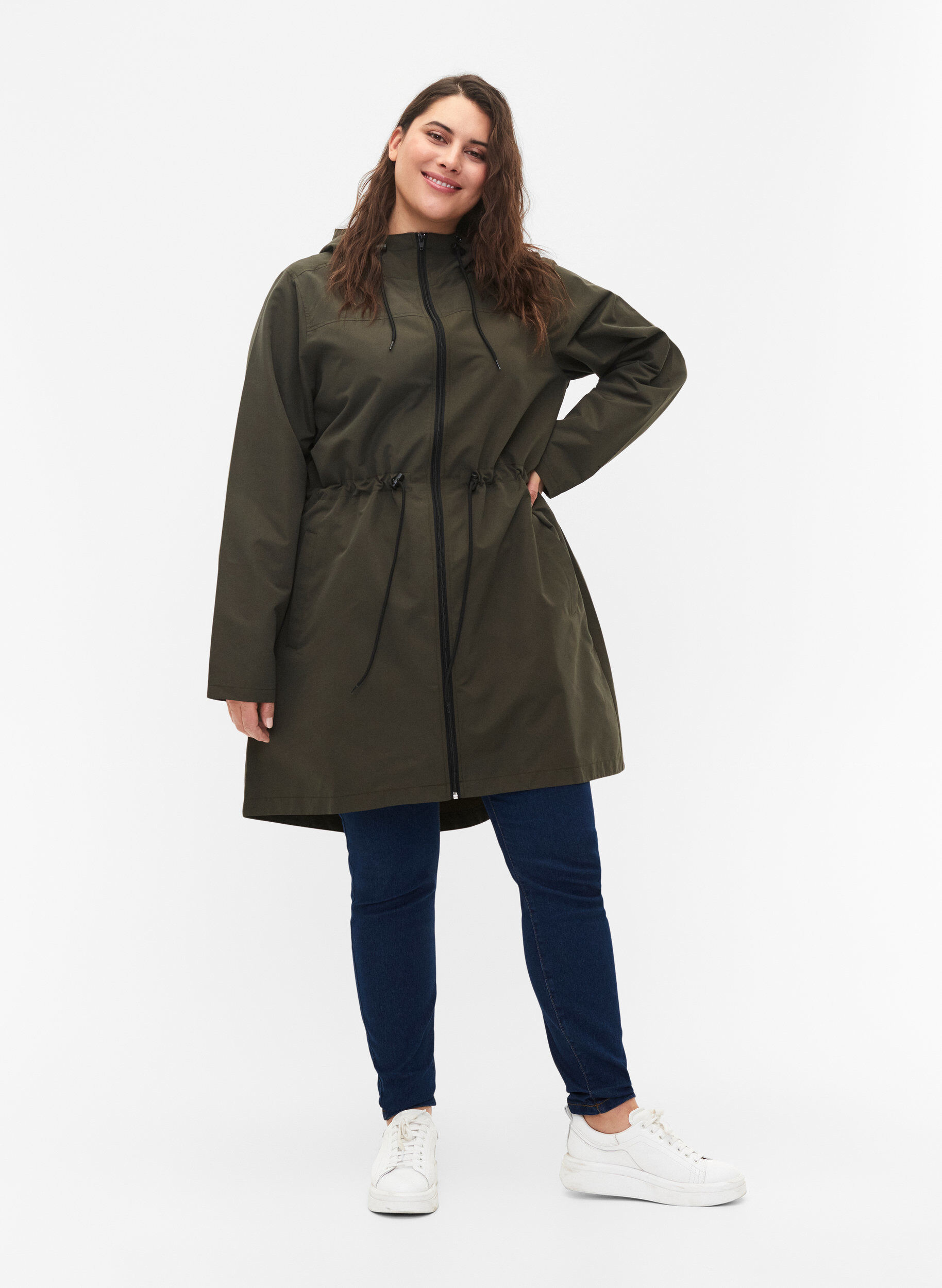 Zizzi FLASH - Vattenavvisande parka med huva, Black Ink, Model image number 2