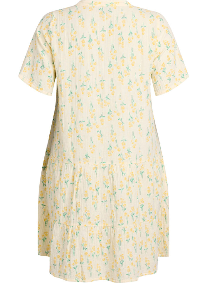 Kort a-linjeformad kl&auml;nning i bomullsmuslin, Gul, Packshot image number 1