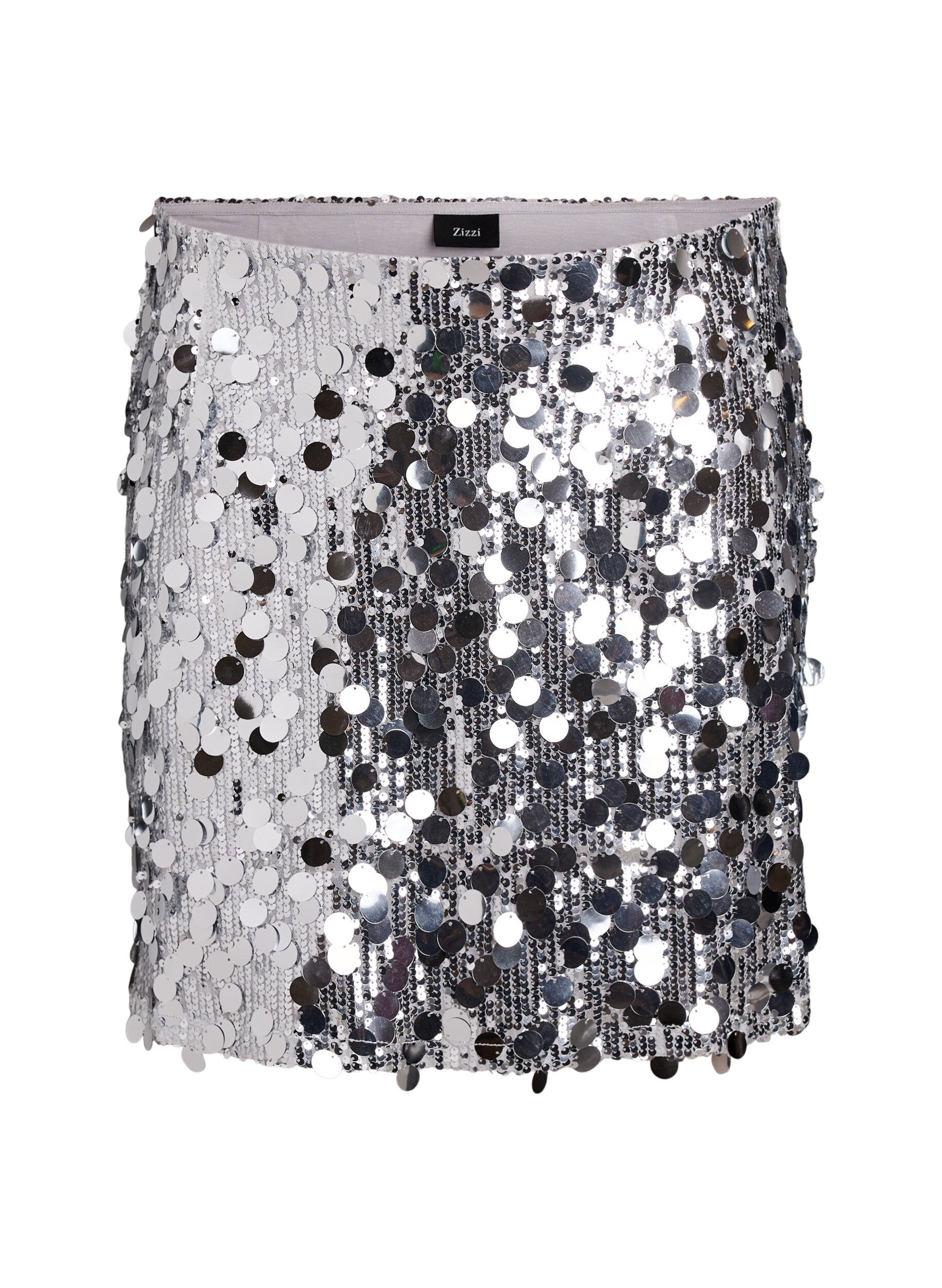 ZizziKort paljettkjol med res&aring;r i midjan, Silver, Packshot image number 0