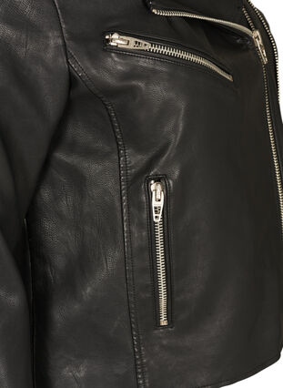 Jacka i imiterat skinn med blixtlåsdetaljer, Black, Packshot image number 3