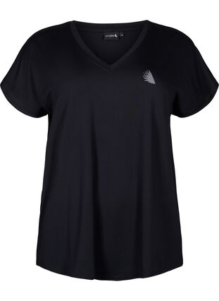 Tränings t-shirt med v-ringning och lös passform, Black, Packshot image number 0