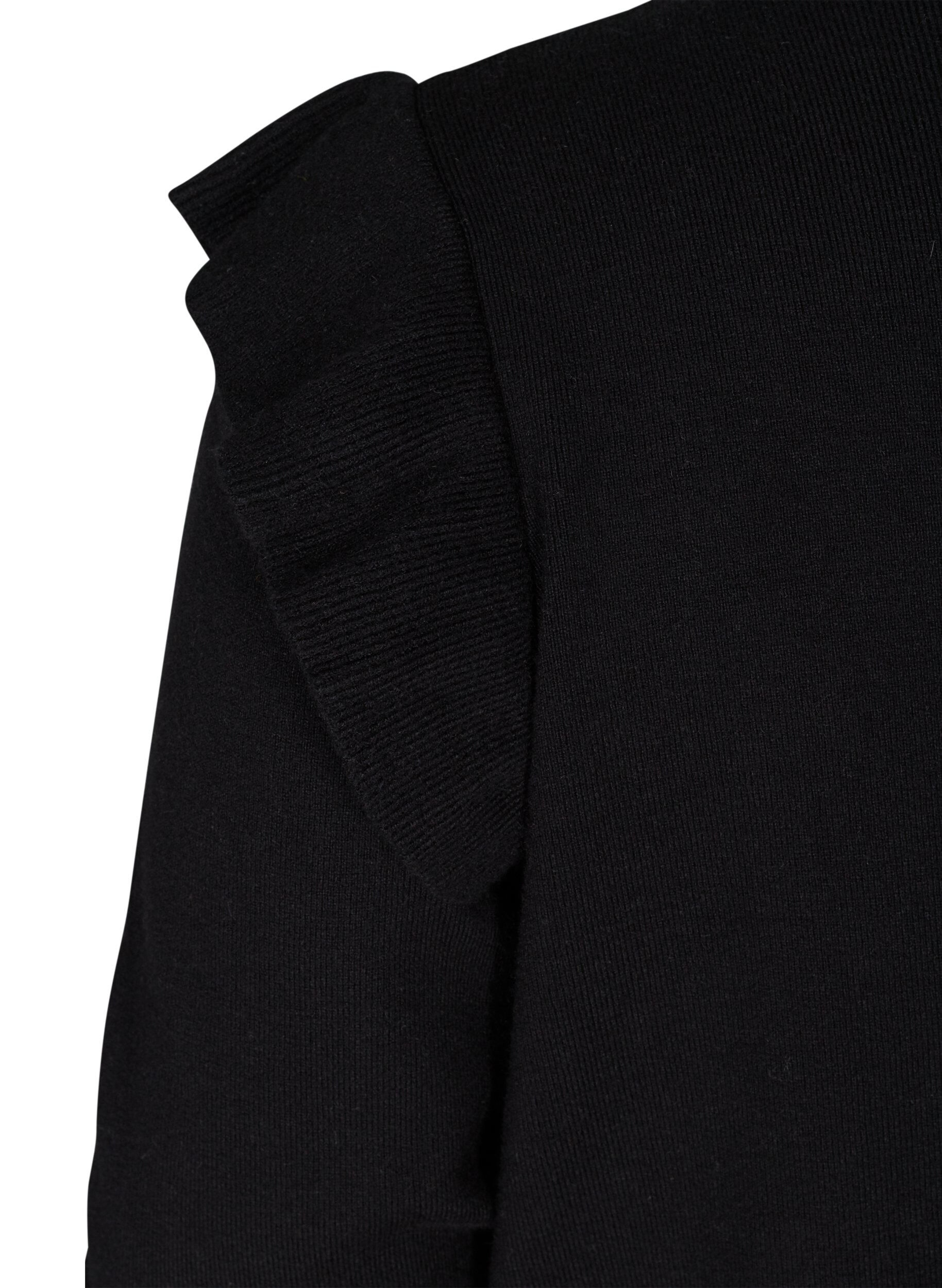 Zizzi Stickad cardigan med volanger och fickor, Black, Packshot image number 3