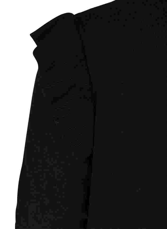Stickad cardigan med volanger och fickor, Black, Packshot image number 3