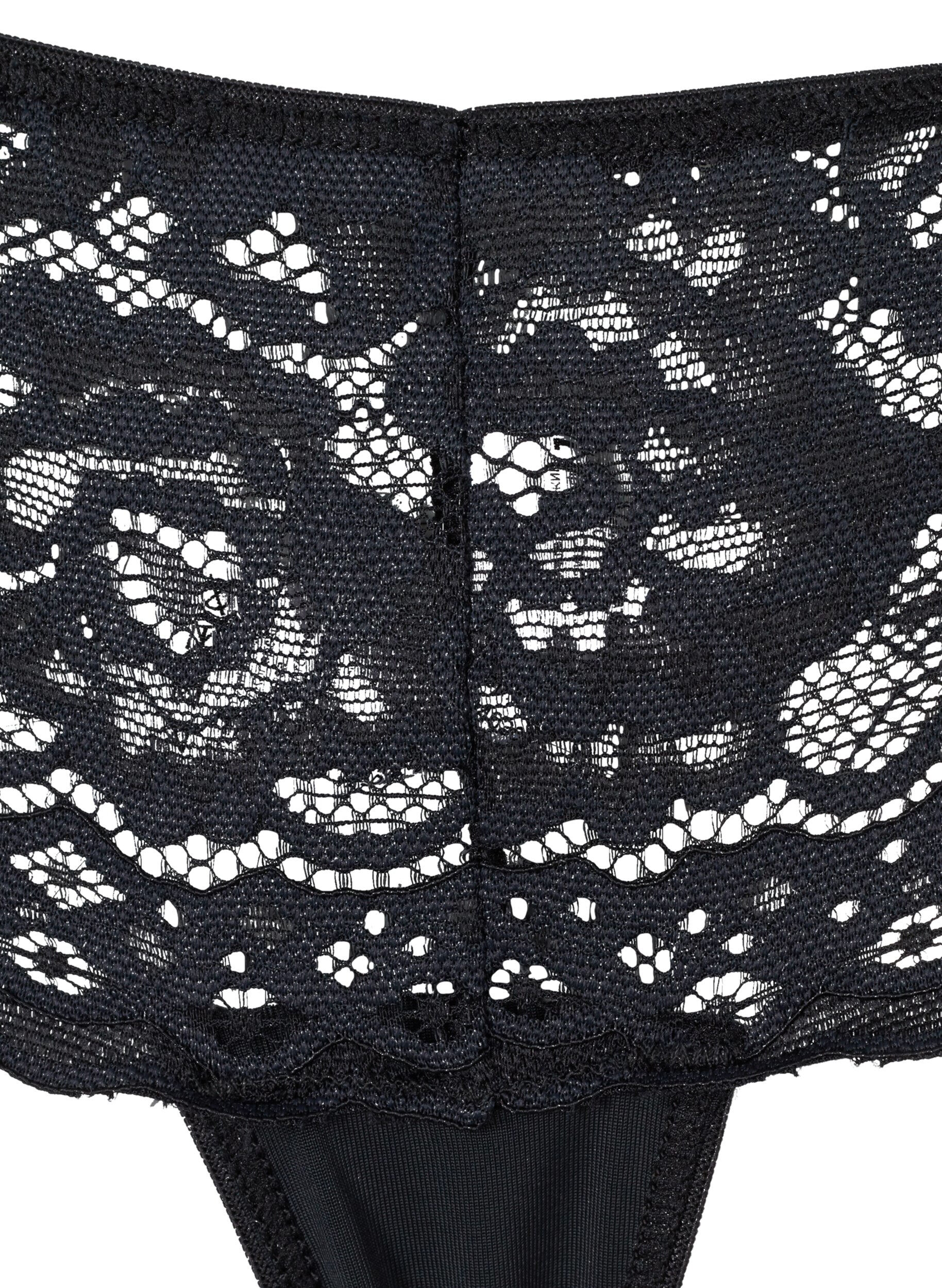 Zizzi 3-pack stringtrosor med spets, Svart, Packshot image number 3