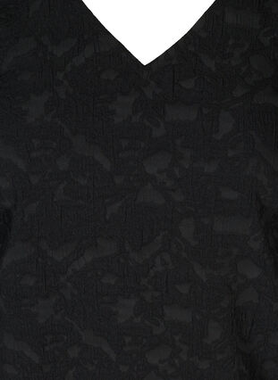 Blus med struktur och puffärmar, Black, Packshot image number 2