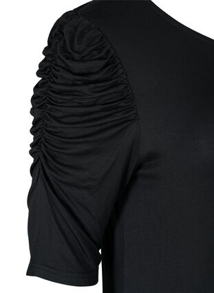 Viskosklänning med rynkade ärmar med 2/4-längd, Black, Packshot image number 3