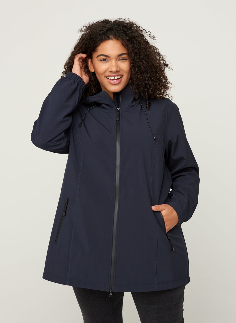 Kort softshell jacka med luva, Night Sky, Model image number 0