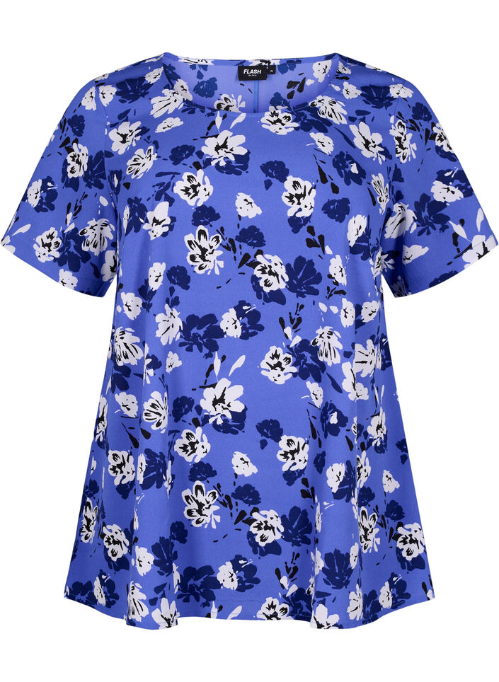 FLASH - blus med kort ärm och tryck, Amparo Blue Flower, Packshot image number 0