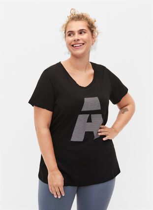  T-shirt till träning med print, Black w. stripe A, Model image number 0