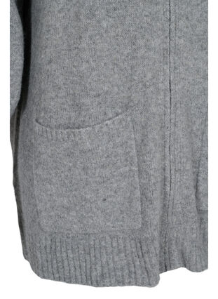 Lång stickad kofta med dragkedja och fickor, Medium Grey Melange, Packshot image number 3