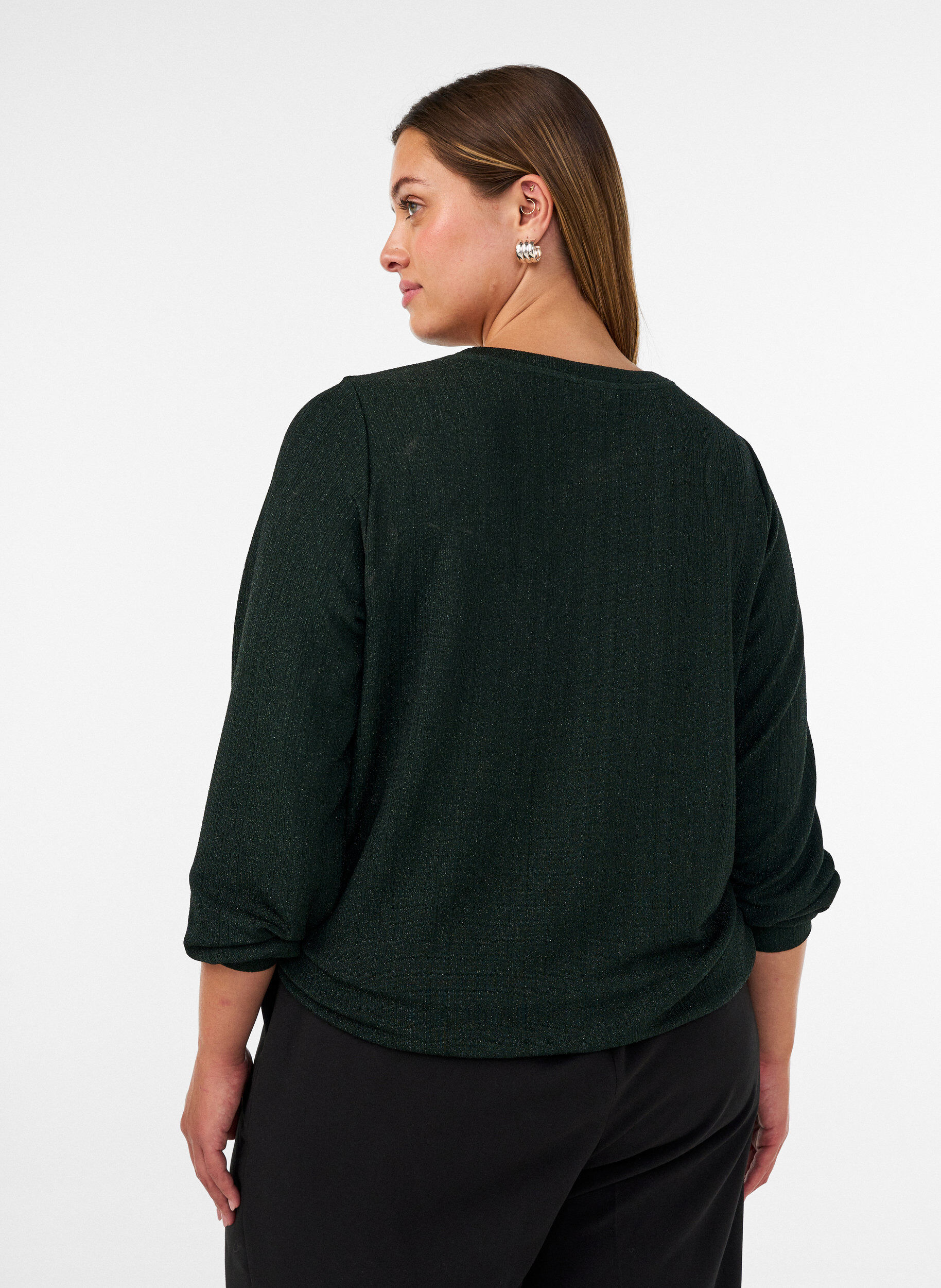 ZizziBlus med vertikal struktur och glittertr&aring;d, Gr&ouml;n, Model image number 2