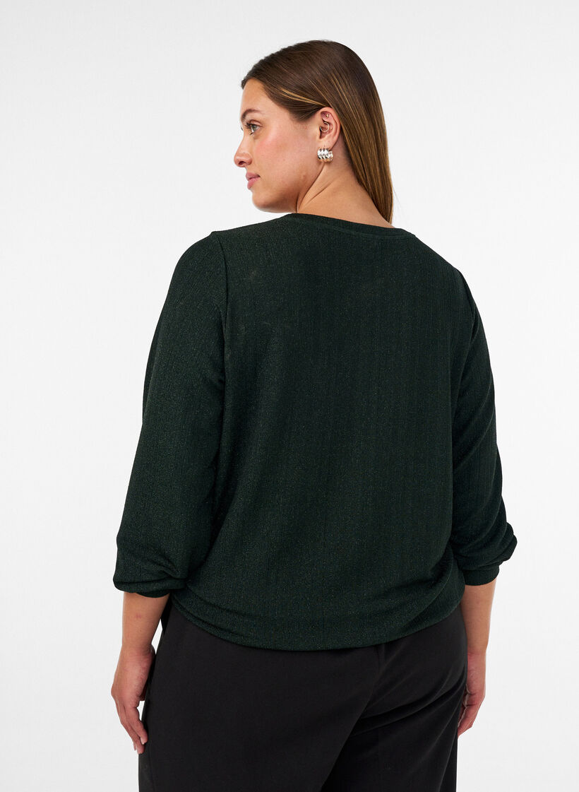 Blus med vertikal struktur och glittertr&aring;d, Gr&ouml;n, Model image number 2
