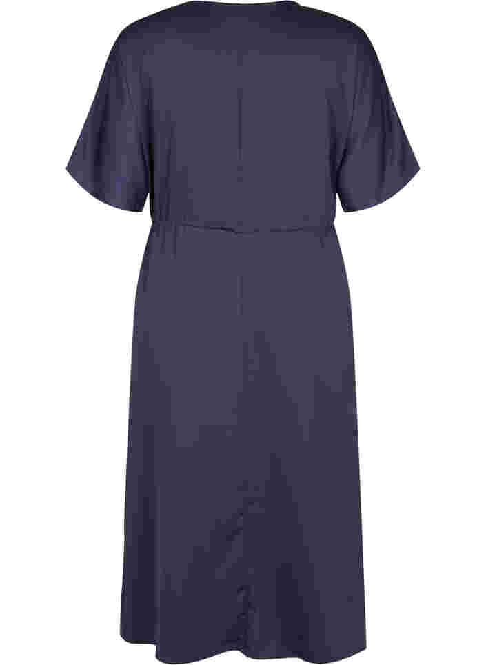 Kortärmad midiklänning med justerbar midja, Evening Blue, Packshot image number 1
