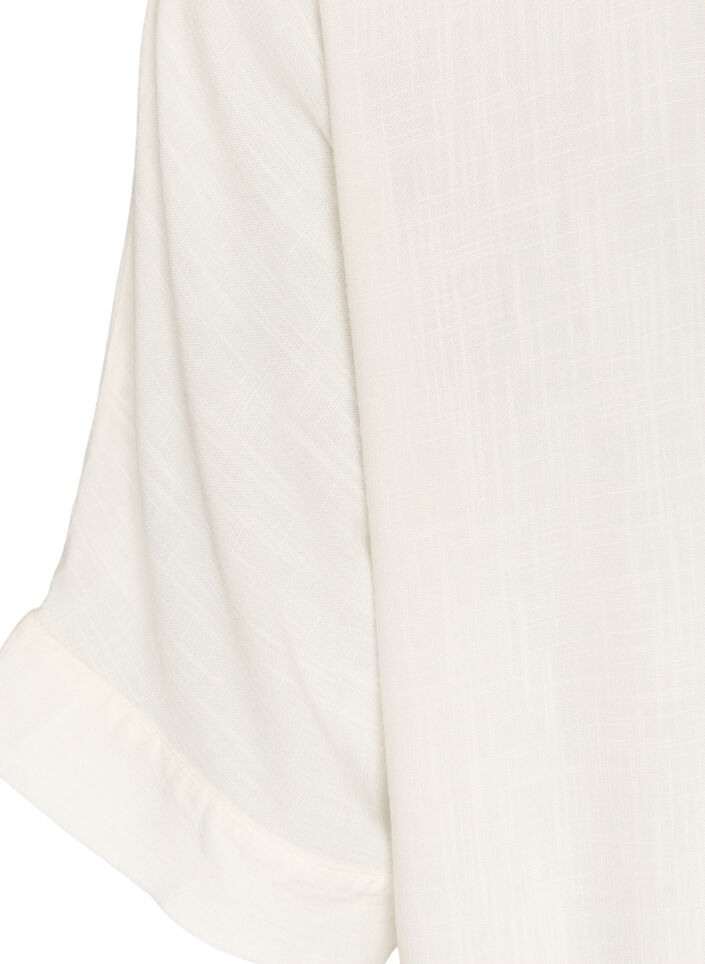 Blus i viskos med virkade detaljer och knappar, Vanilla, Packshot image number 3