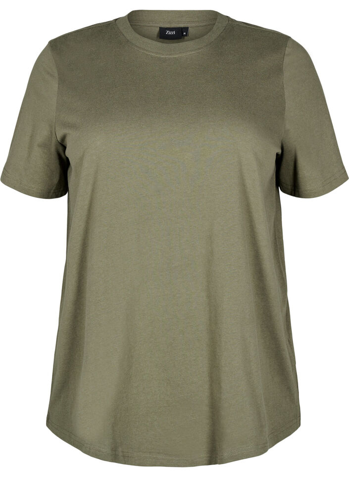 Enkel t-shirt i bomull med rund halsringning, Gr&ouml;n, Packshot image number 0