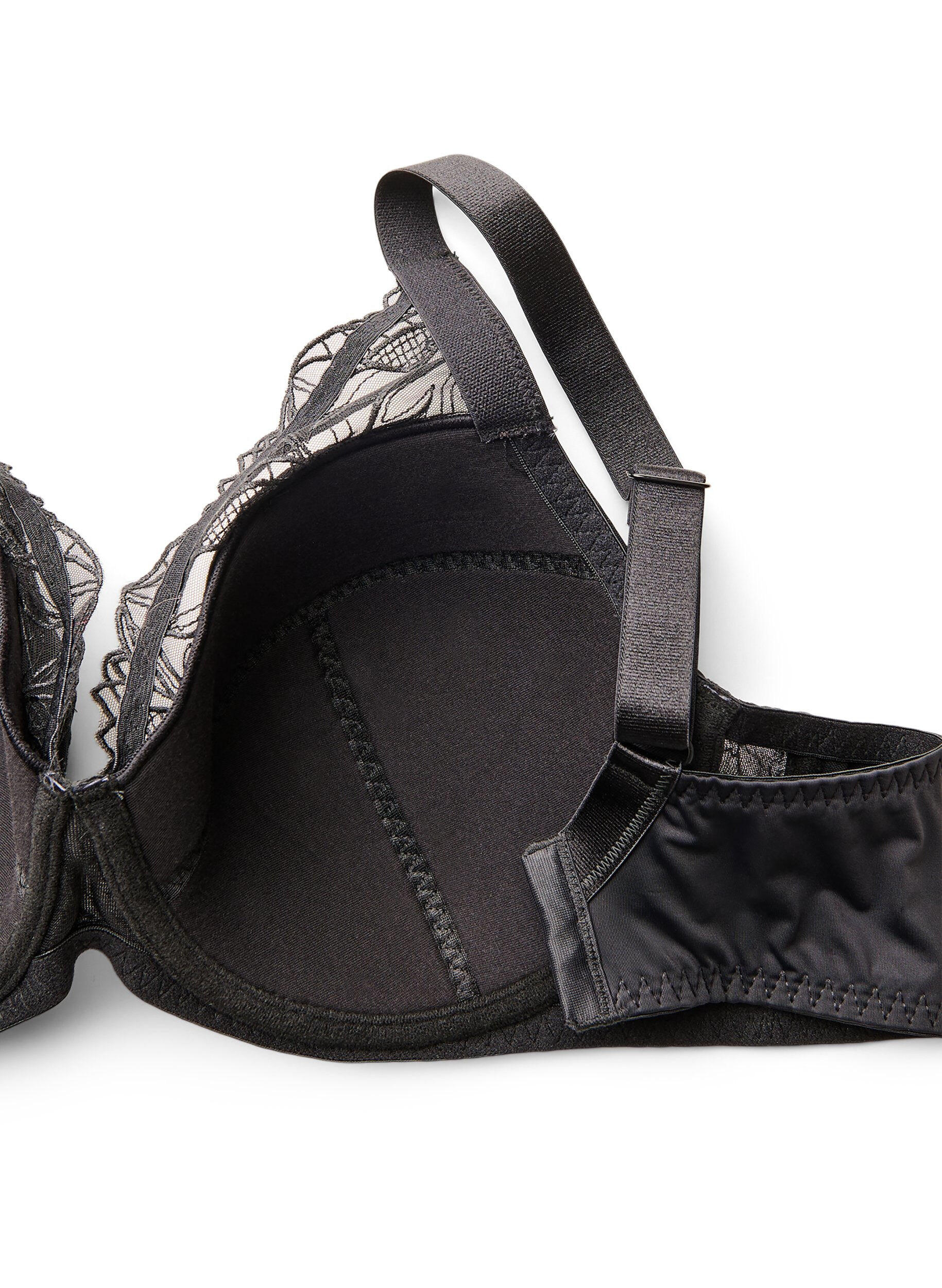 ZizziVadderad spets-BH med bygel, Svart, Packshot image number 3