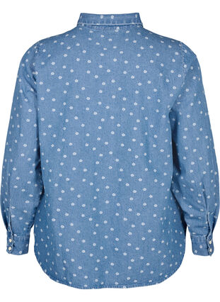 Blommig denimskjorta med bröstficka, Light Blue w.Flowers, Packshot image number 1