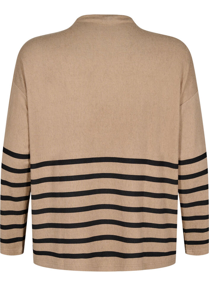 Blus med hög hals och långa ärmar, Beige, Packshot image number 1