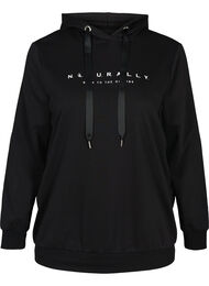 Sweatshirt med huva och print, Black