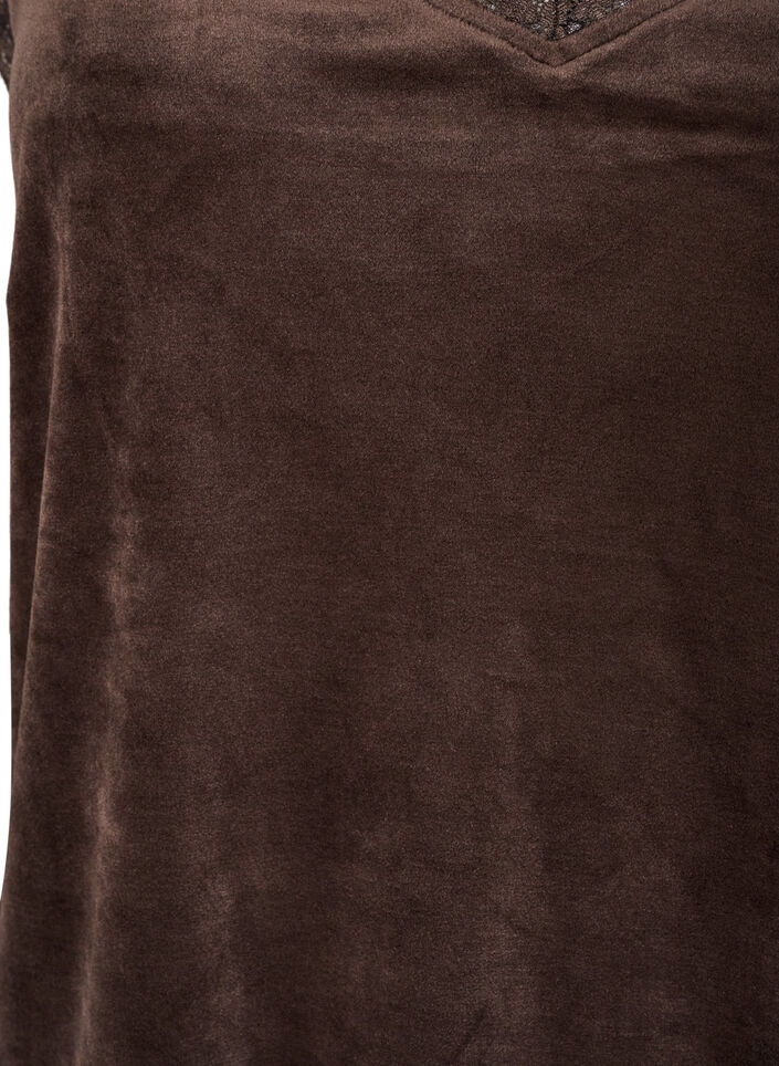 Topp i velour med spetskant, Brun, Packshot image number 2