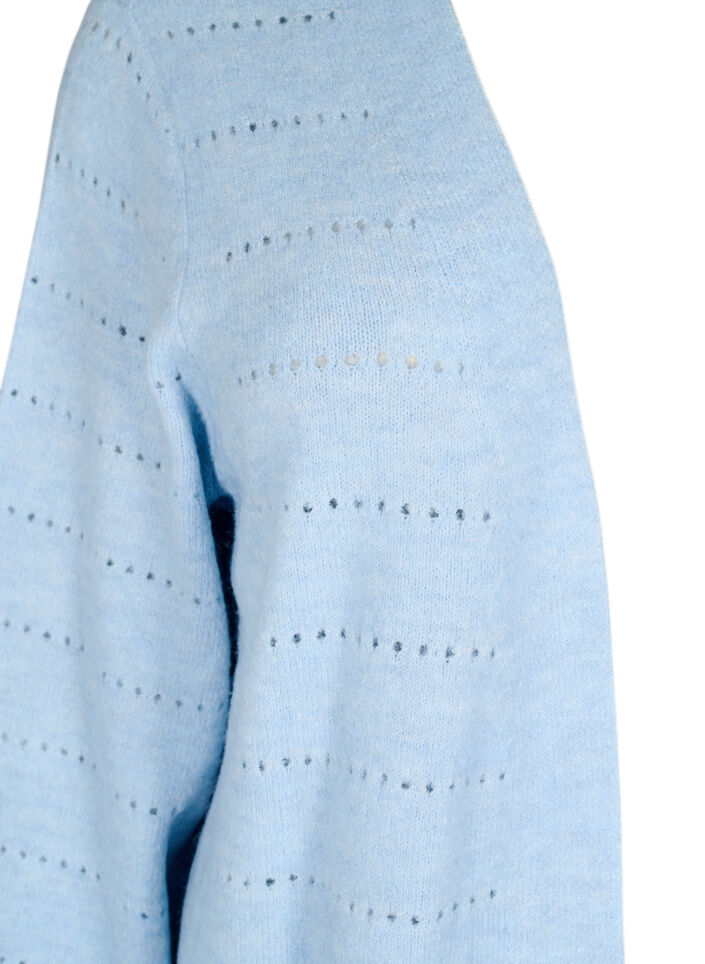 Stickad långkofta med spetsmönster, Cashmere Blue Mel., Packshot image number 2