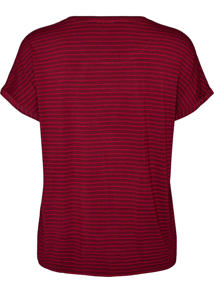 Randig t-shirt i viskos med rund halsringning, R&ouml;d, Packshot image number 1