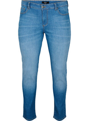 Emily jeans med normal midja och smal passform, Blue denim, Packshot image number 0
