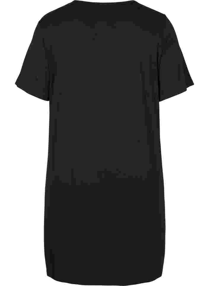 Kortärmad nattklänning i viskos, Black, Packshot image number 1