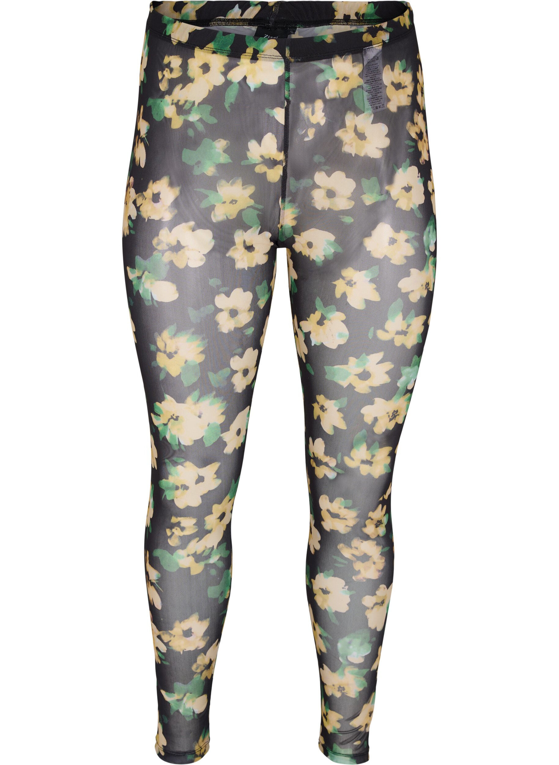 Zizzi Blommiga legging i mesh, Yellow Green AOP, Packshot image number 0