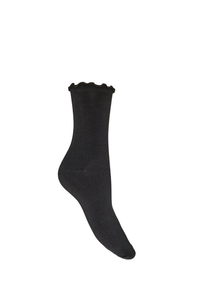 Strumpor i bomull med v&aring;gig kant, Svart, Packshot image number 1