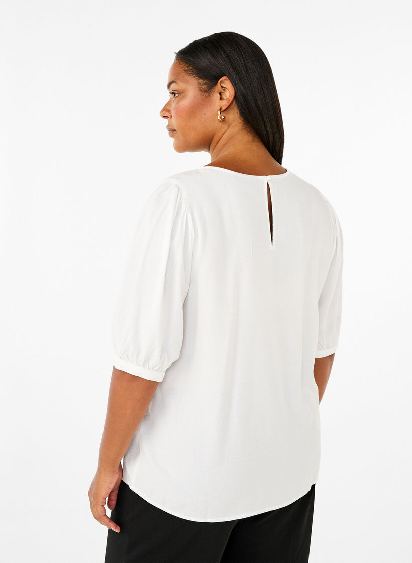 Blus i viskos med halvlång ärm, Bright White, Model image number 1