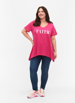 T-shirt i bomull med korta ärmar, Shocking Pink FAITH, Model image number 2