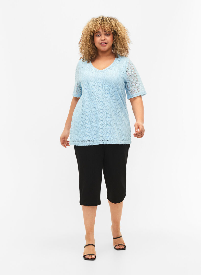 V-ringad blus i spets med korta ärmar, Angel Falls, Model image number 2