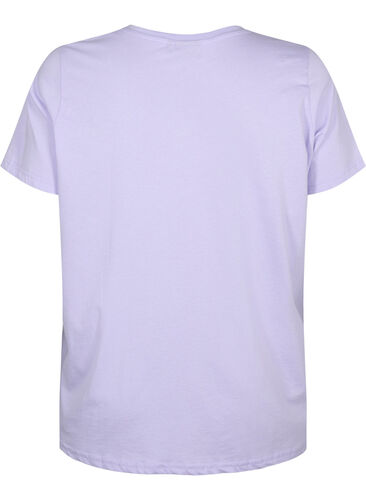 V-ringad t-shirt i bomull med texttryck, Lavender w. Text, Packshot image number 1