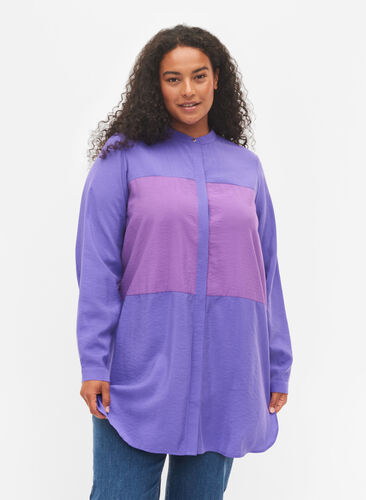 Lång skjorta med color-block, Purple Block, Model image number 0