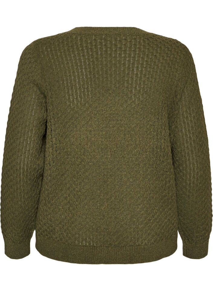 Stickad blus med strukturerat h&aring;lm&ouml;nster, Gr&ouml;n, Packshot image number 1