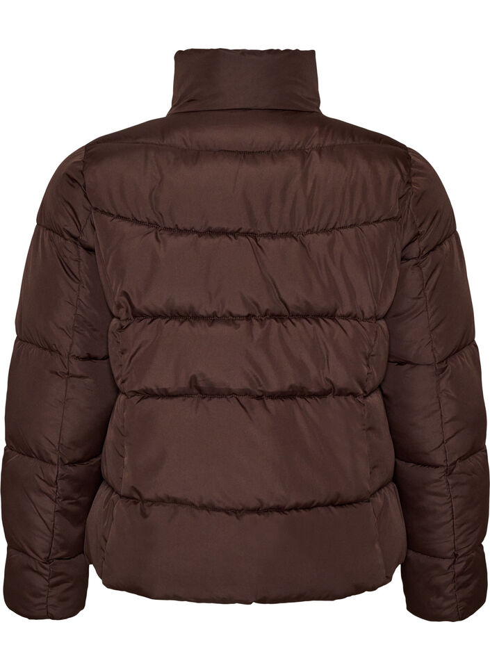 Kort pufferjacka med h&ouml;g krage, Brun, Packshot image number 1