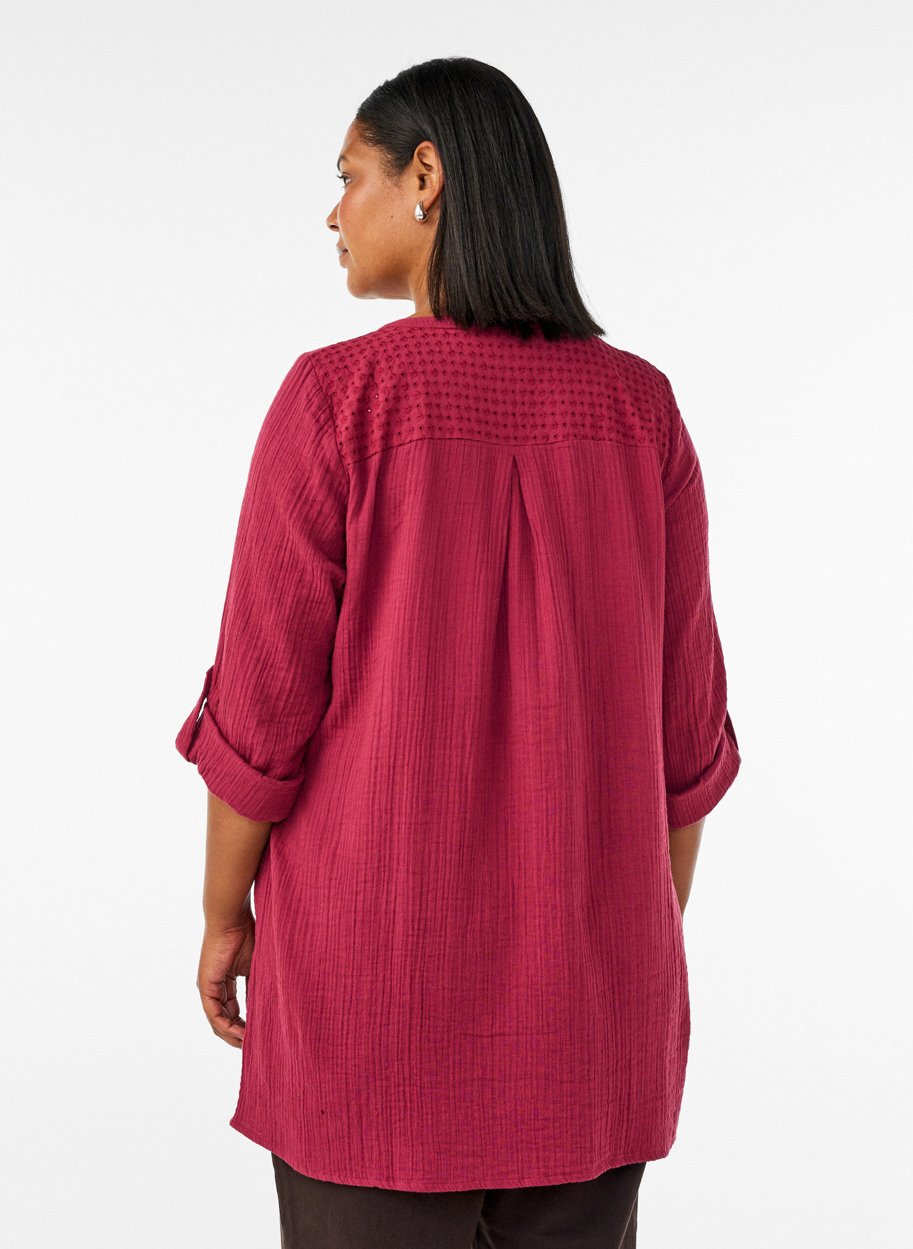 ZizziTunika i bomullsmuslin med broderie anglaise, R&ouml;d, Model image number 2