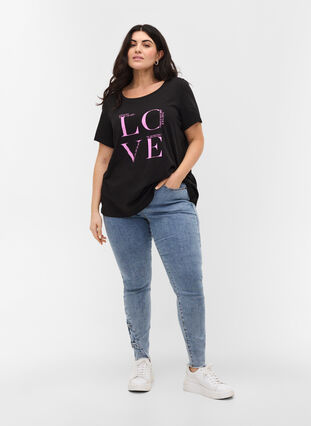 T-shirt i bomull med tryck, Black Cyclamen LOVE, Model image number 2