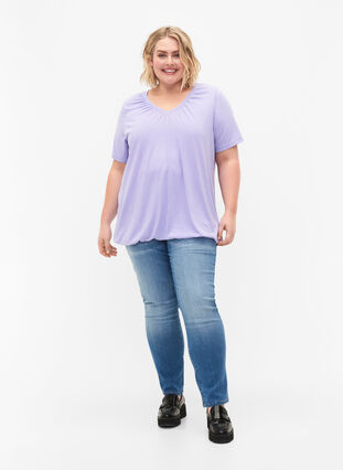 Melerad t-shirt med resårkant, Lavender Mél, Model image number 2