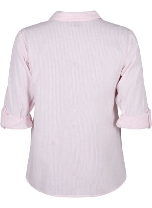 Skjortblus med knäppning i en blandning av bomull och linne, Rosebloom White, Packshot image number 1