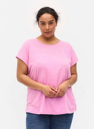 Melerad t-shirt i bomull, Cyclamen Melange, Model image number 0