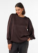 Blus i satinlook med ballongform, Brun, Model image number 0