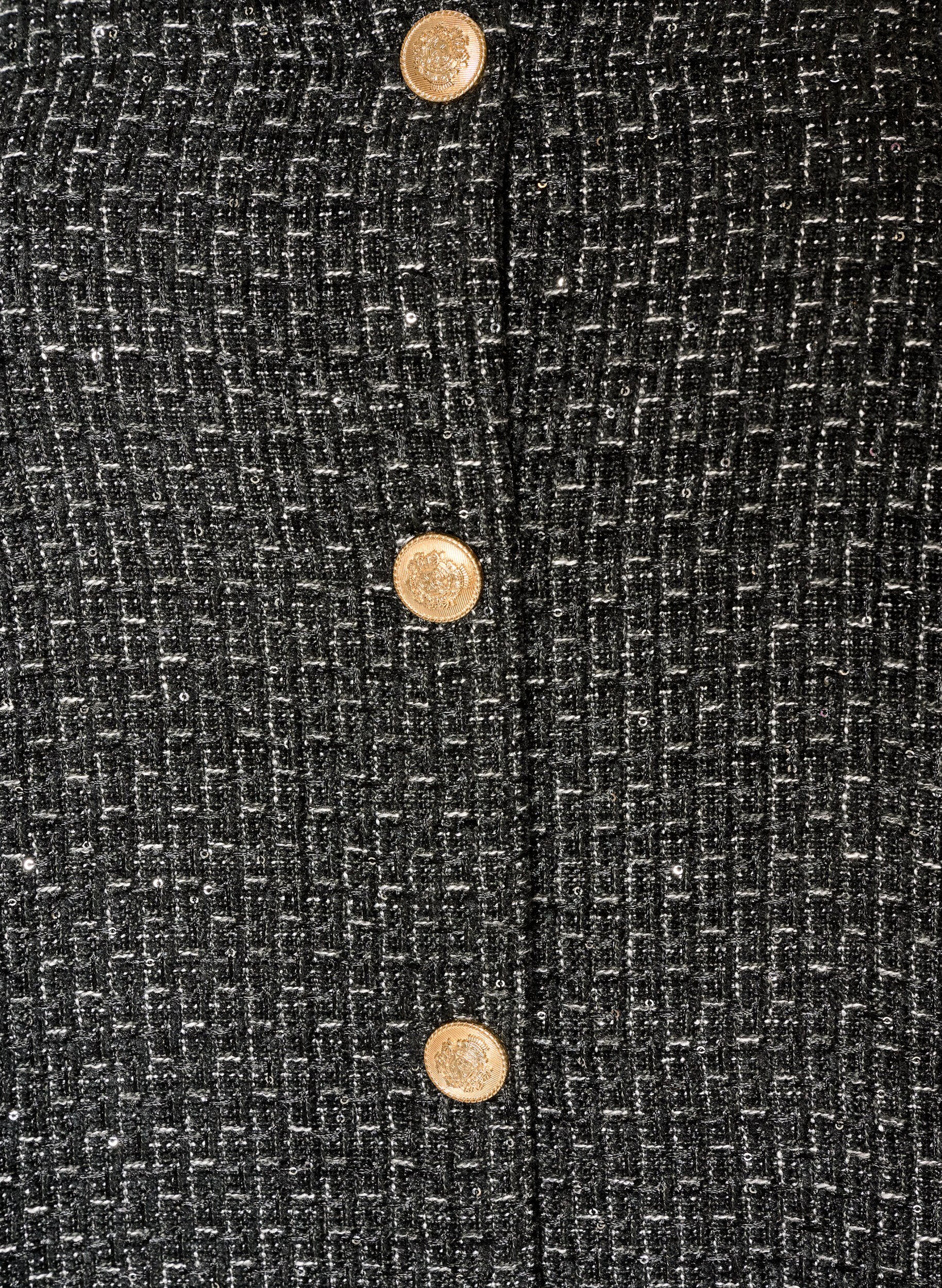 ZizziJacka i boucl&eacute; med paljetter och dekorativa knappar, Svart, Packshot image number 2